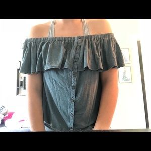 Off the shoulder Flowy blue top